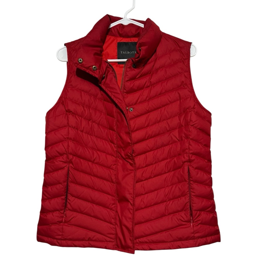 Talbots Down Quilted Puffer Vest Size M Red Holiday Christmas Winter Preppy Cozy